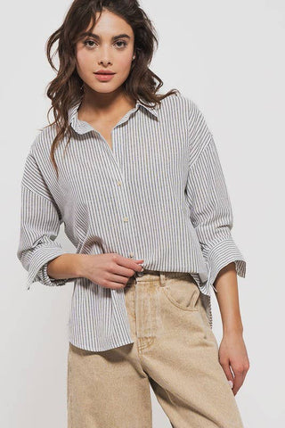 Timeless Pinstripe Button Up Shirt: BLUE