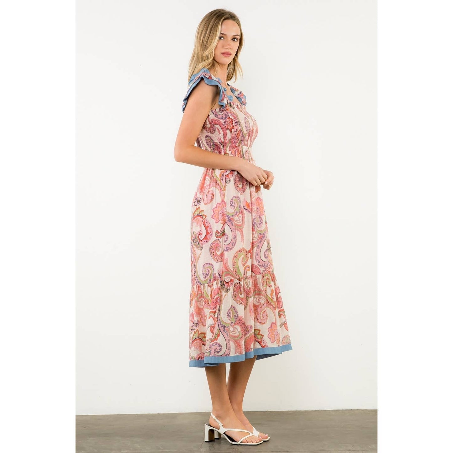 Luna Smocked Flutter Sleeve Paisley Print Maxi Dress
