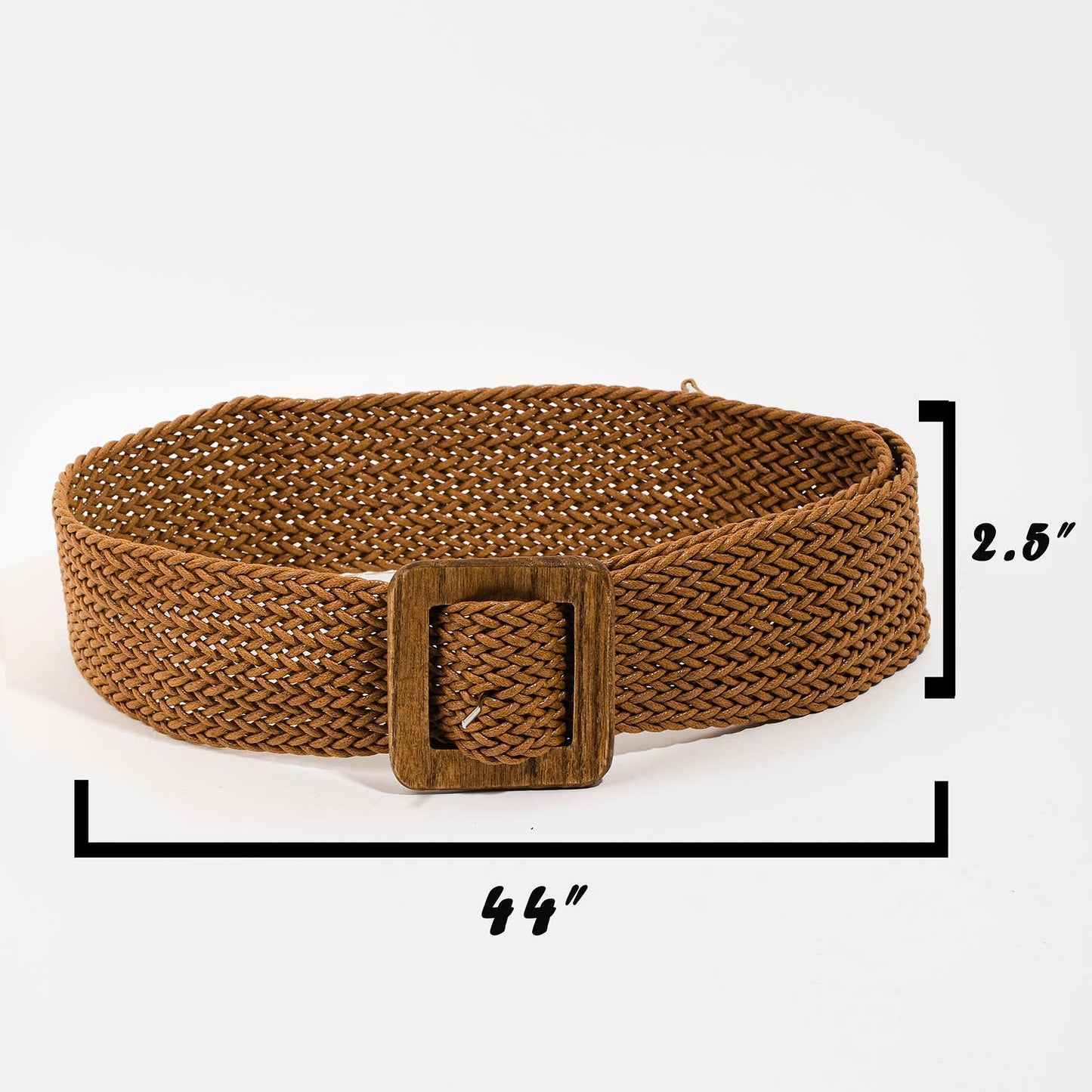 Wooden Square Buckle Braided Belt: Brown