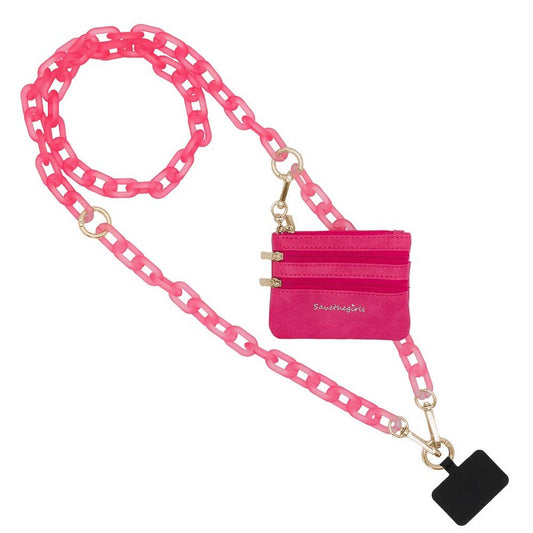 Clip & Go Crossbody Ice Chain Phone Accessory : Hot Pink Chain with Hot Pink Pouch