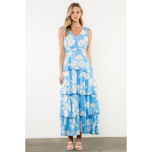 Floral Flutter Tiered Maxi Dress