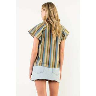 Stanton Short Sleeve Striped V-Neck Top