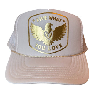 Heart of an Eagle Trucker: TAN - GOLD METALLIC