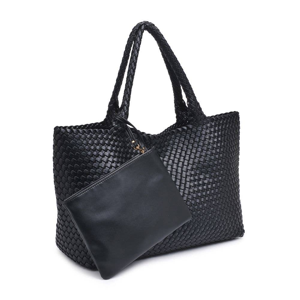 Solana Woven Vegan Leather Tote: Black