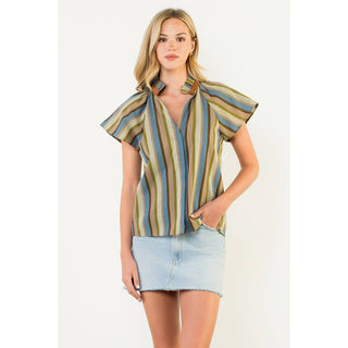 Stanton Short Sleeve Striped V-Neck Top
