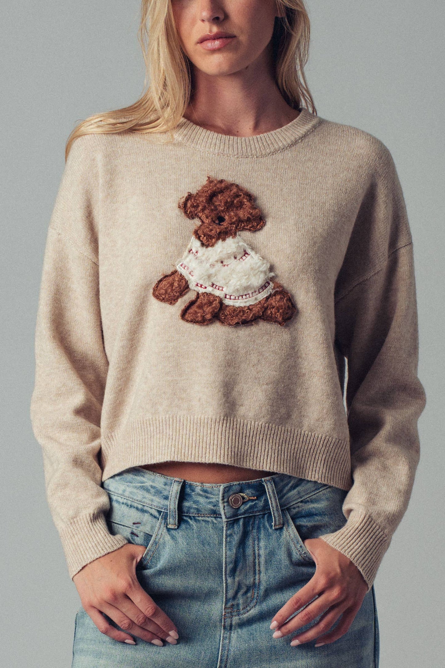 Whimsical Puppy Applique Knit Sweater: NAVY / S/M-3:M/L-3