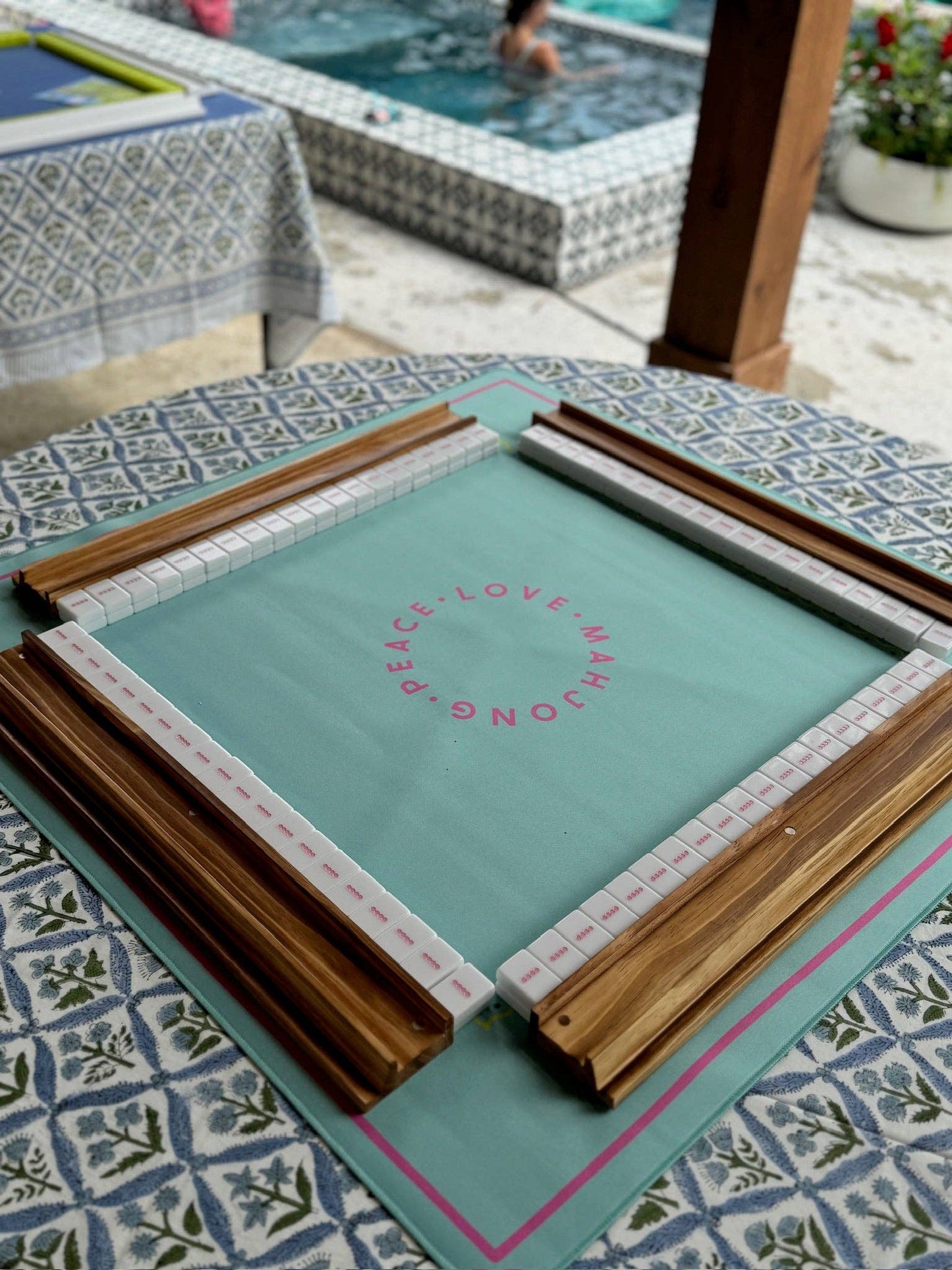 Mahjong Racks & Pushers (Set of 4): Aqua