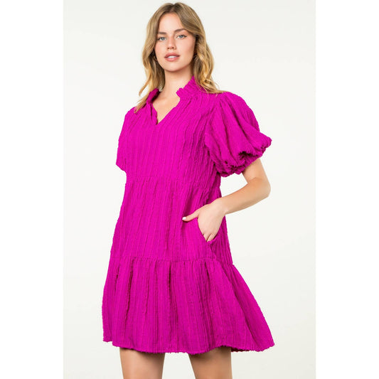 Stella Tiered Puff Sleeve Textured Dress