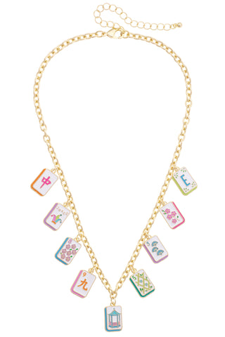 Wanna Mahj?! Enamel Charm Necklace in Pastel Mutli