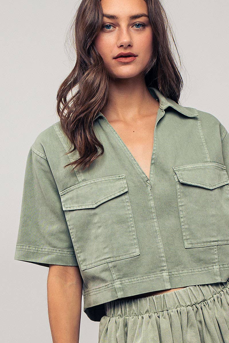 Pastel Collared Camp Shirt : ICE BLUE