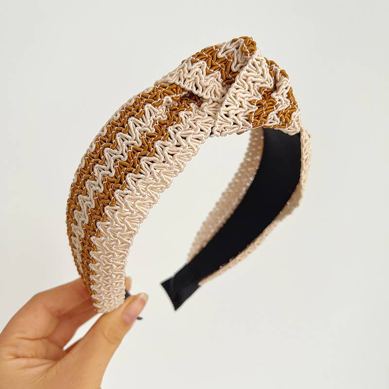 Two Tone Woven Straw Wide Knot Headband