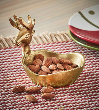 Reindeer Bowl Antique Gold Aluminum Christmas