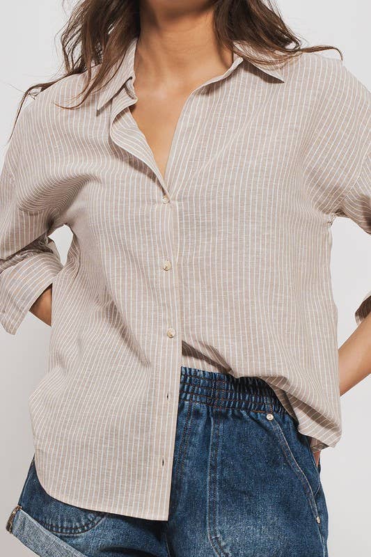 Timeless Pinstripe Button Up Shirt: BLUE