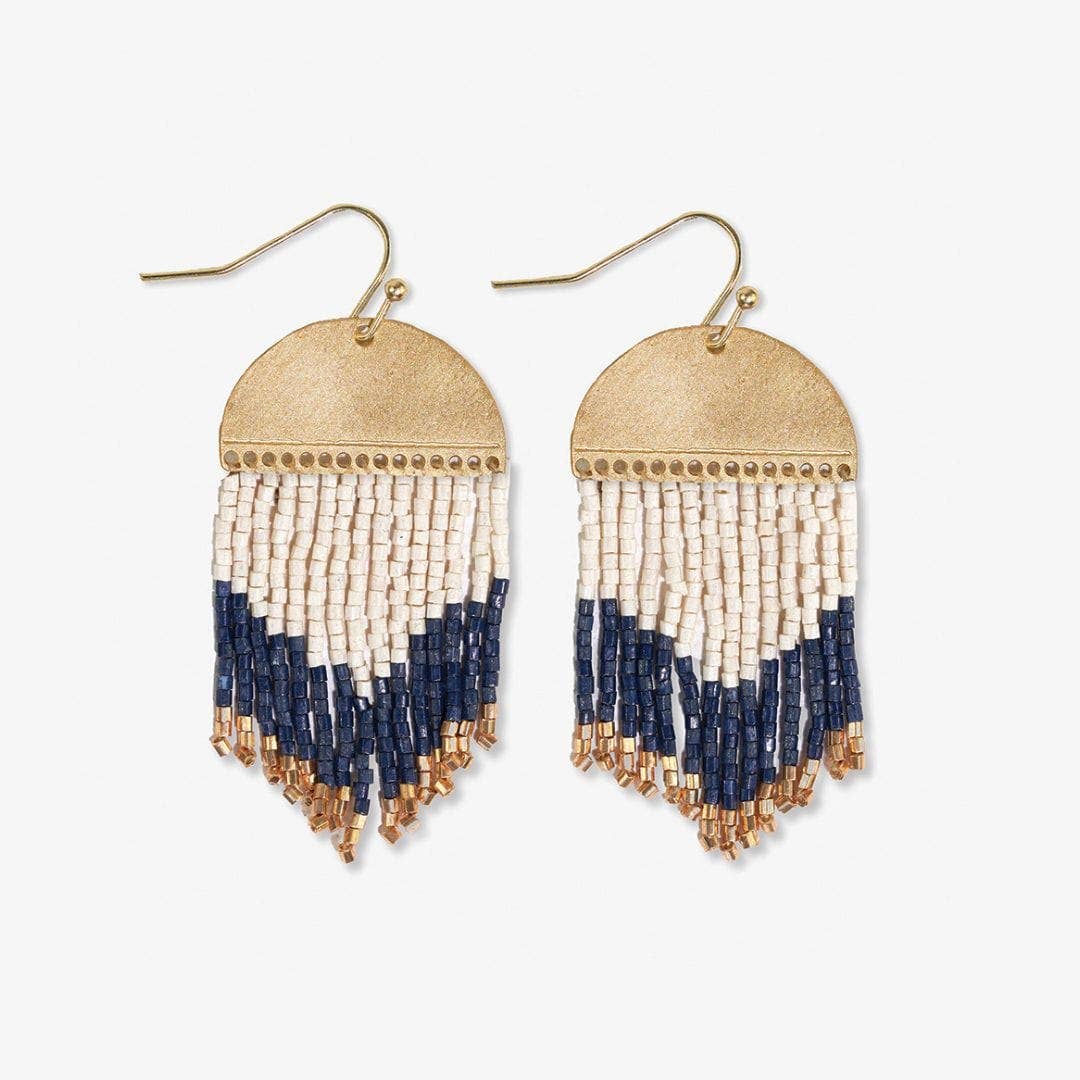 Claudia Beaded Fringe Earrings: Navy