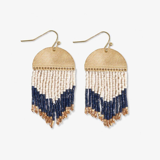 Claudia Beaded Fringe Earrings: Navy