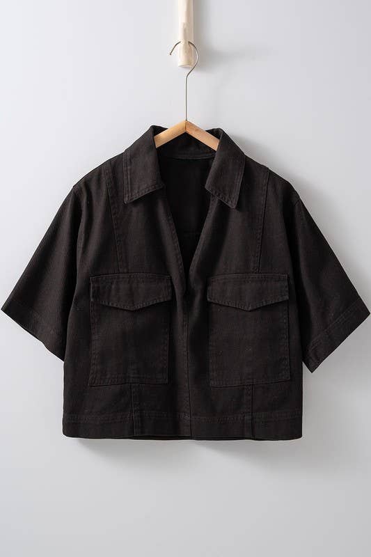 Collared Camp Shirt: BLACK