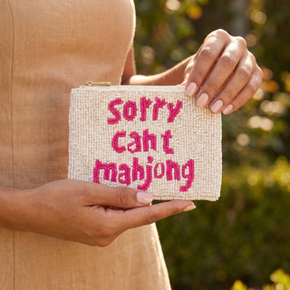 Sorry Cant Mahjong Beaded Coin Pouch: IVORY