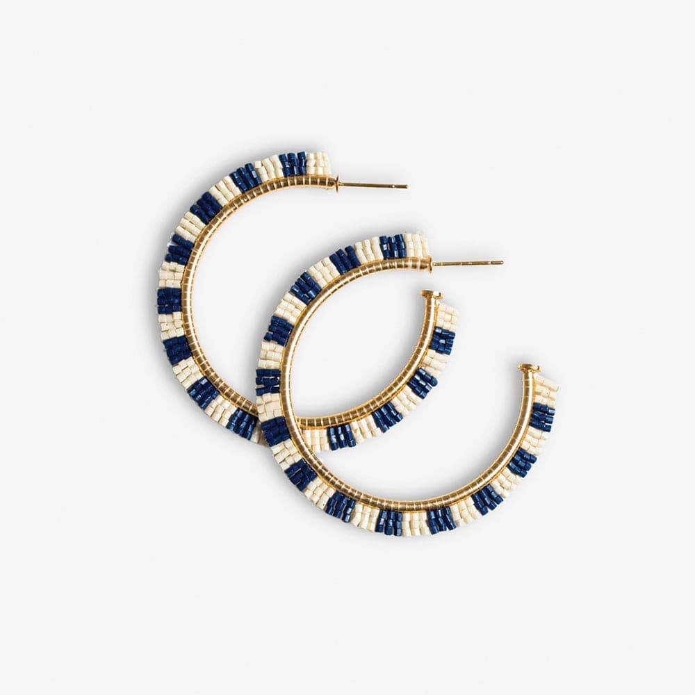 Nora  Beaded Hoop Earrings:Navy