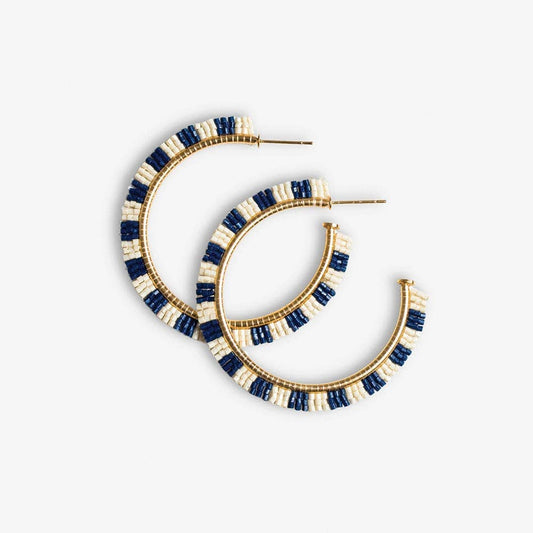 Nora  Beaded Hoop Earrings:Navy