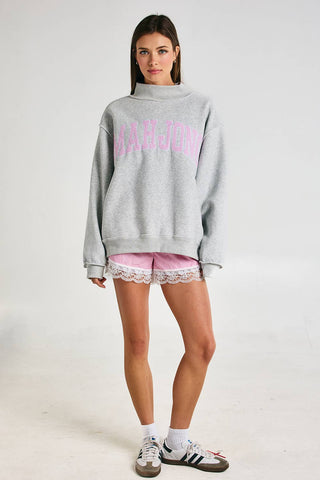 Mahjong Embroidered Sweatshirt: Heather Gray/Pink