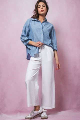 Timeless Pinstripe Button Down Shirt: KHAKI