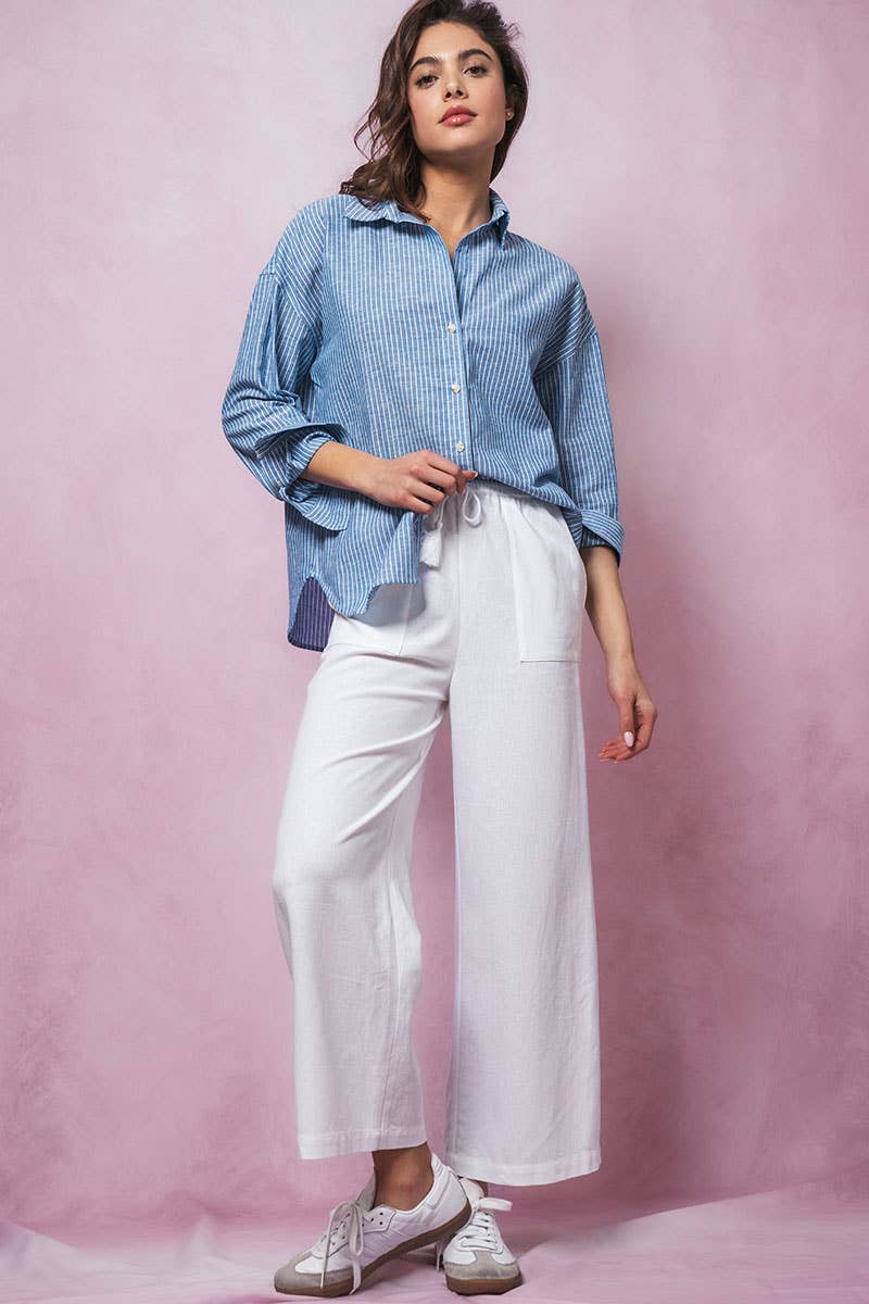 Timeless Pinstripe Button Down Shirt: White