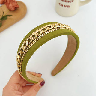Gold Metal Chain Link Headband: Black/Olive/Gray/Cream