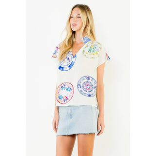 Lightweight Sleeveless Printed Top: CREAM / XS-S-M-L(1-2-2-1)