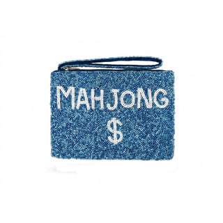Mahjong Money Beaded Zip Pouch: BLUE