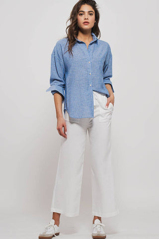 Timeless Pinstripe Button Down Shirt: KHAKI