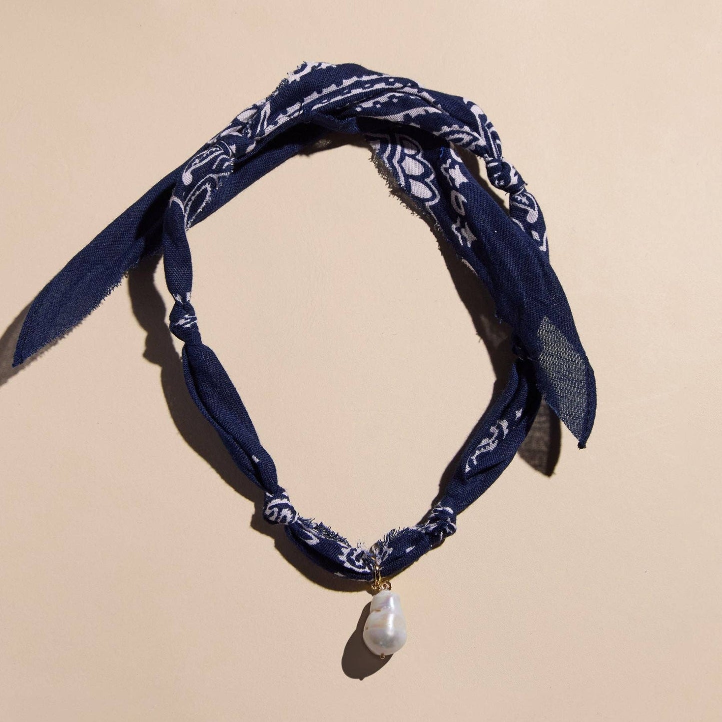 Navy Bandana Necklace: Silver Oversized Heart Charm / Navy