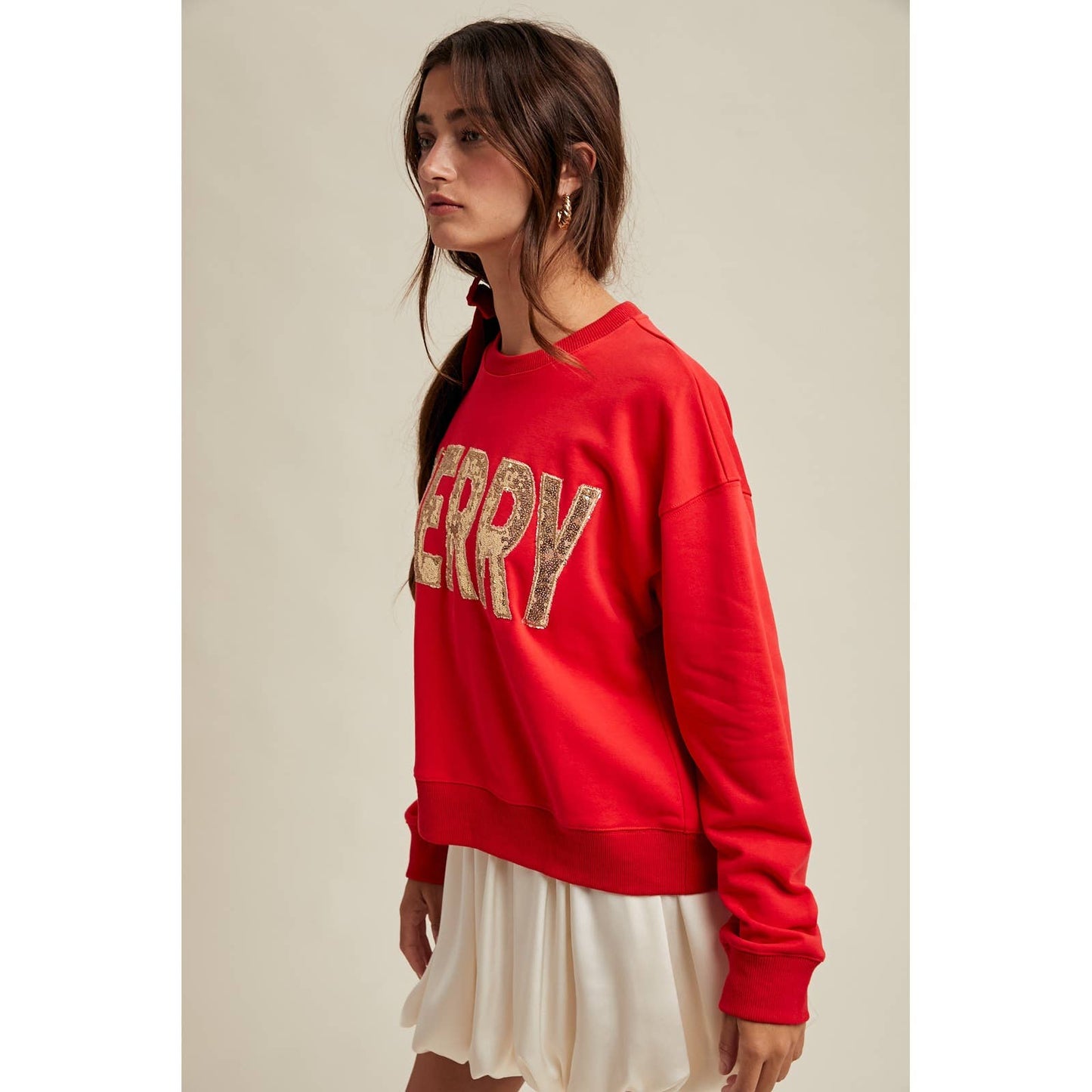 'MERRY' SEQUIN SWEATSHIRT / WL25-11086: GREEN/GOLD / M