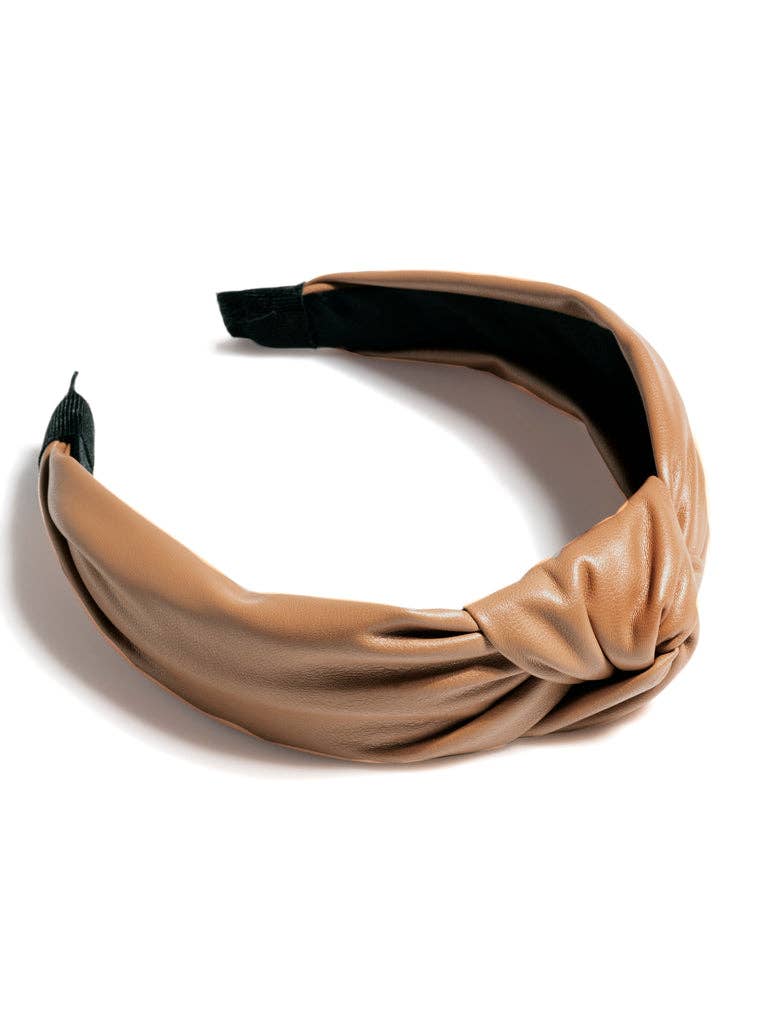 KNOTTED FAUX LEATHER HEADBAND: Blush