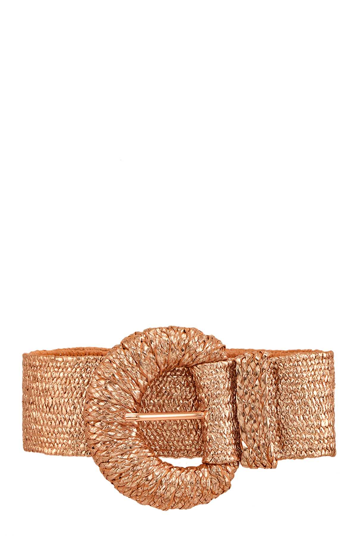 HALF CIRCLE BUCKLE METALLIC STRAW BELT: Gold