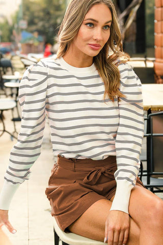Mallory Striped Sweater: Taupe