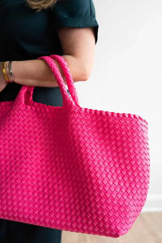 Woven Mahjong Carryall: Bright Pink
