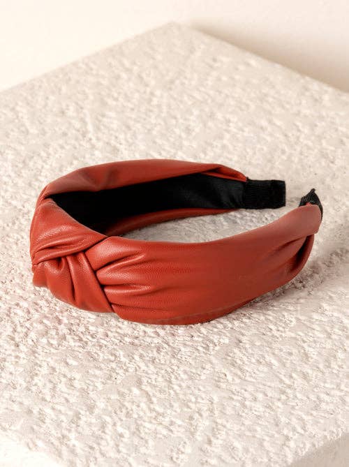 KNOTTED FAUX LEATHER HEADBAND: Blush