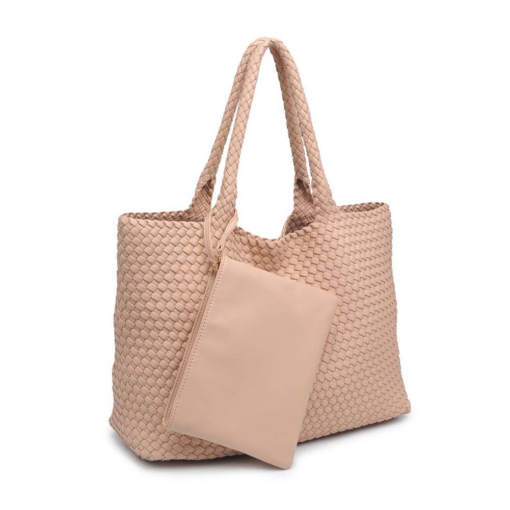 Solana Woven Vegan Leather Tote: Burgundy