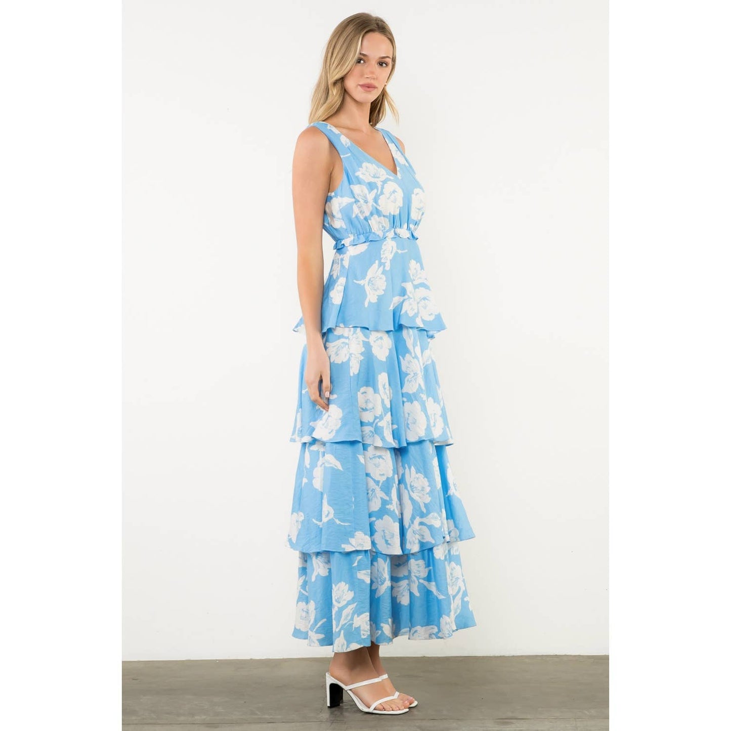 Floral Flutter Tiered Maxi Dress