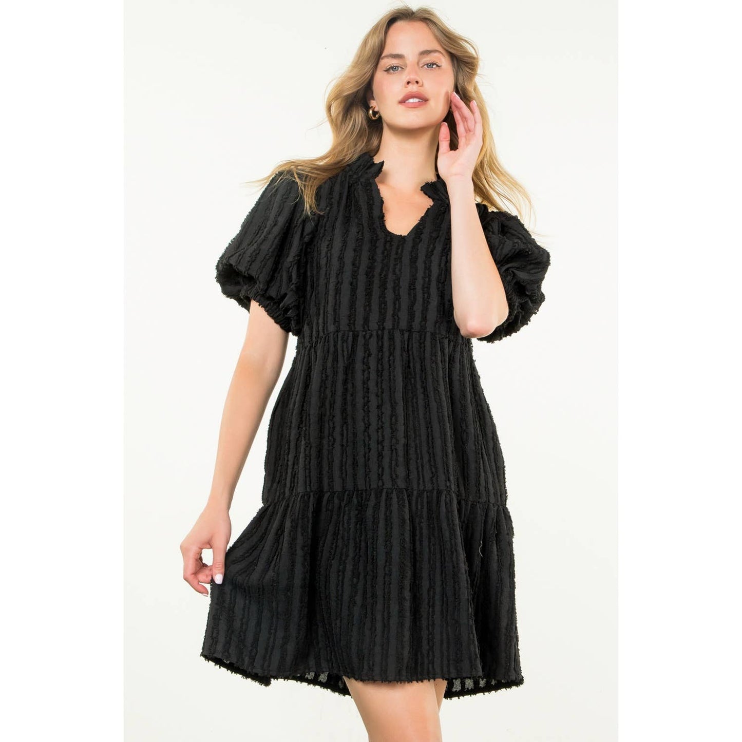 Stella Tiered Puff Sleeve Textured Dress