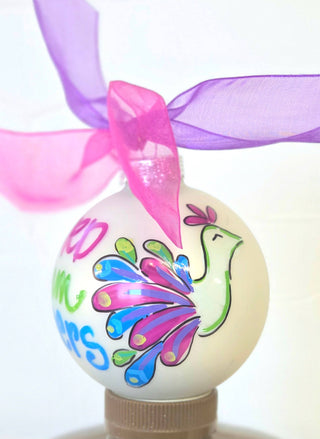 BIrd Mahjong hand painted glass ornament