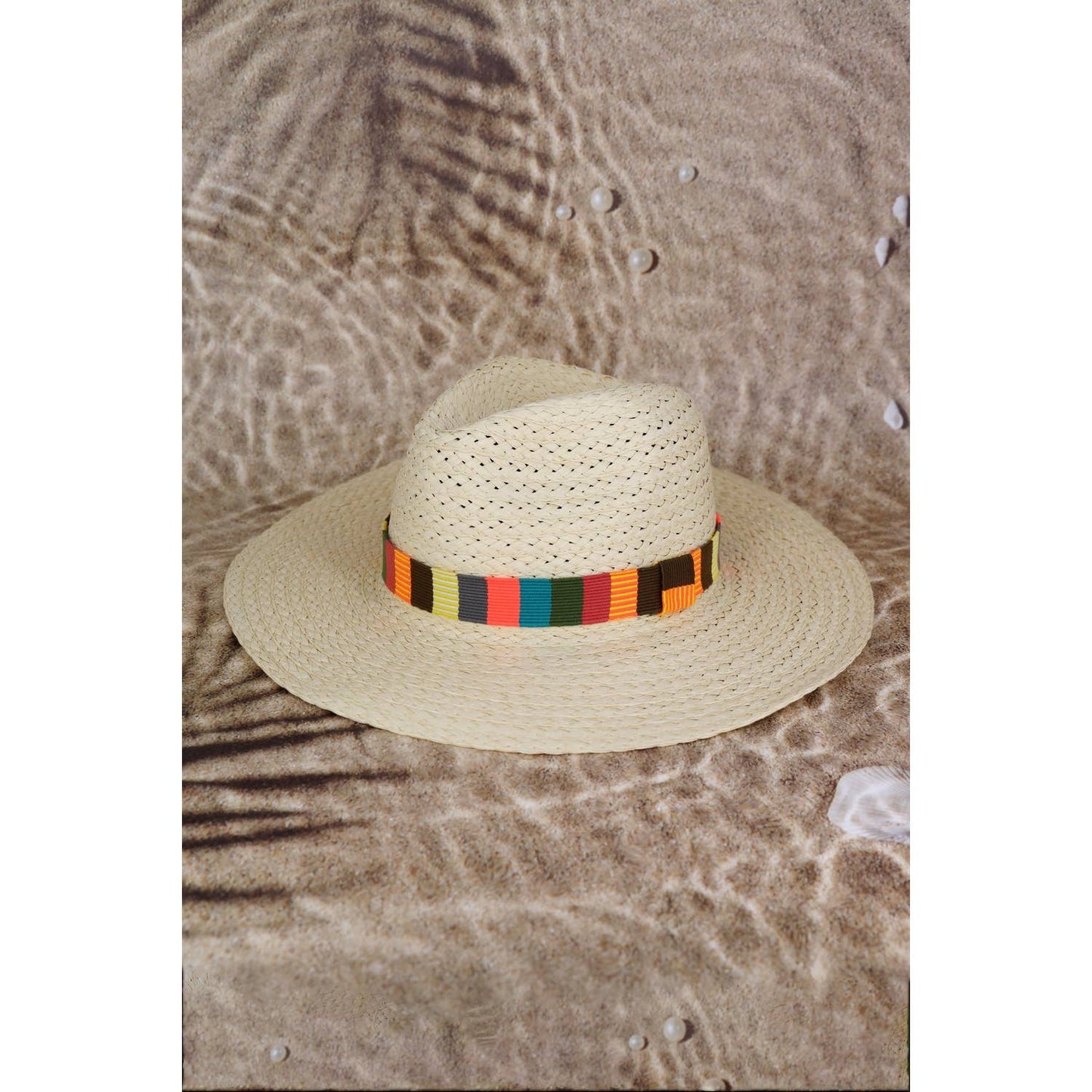 Multi Color Stripe Band Straw Hat: Black