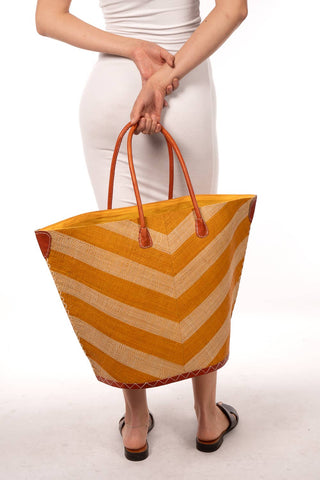 Santa Cruz Wide Stripe Chevron Large Straw Tote Bag: Denim Two Tone