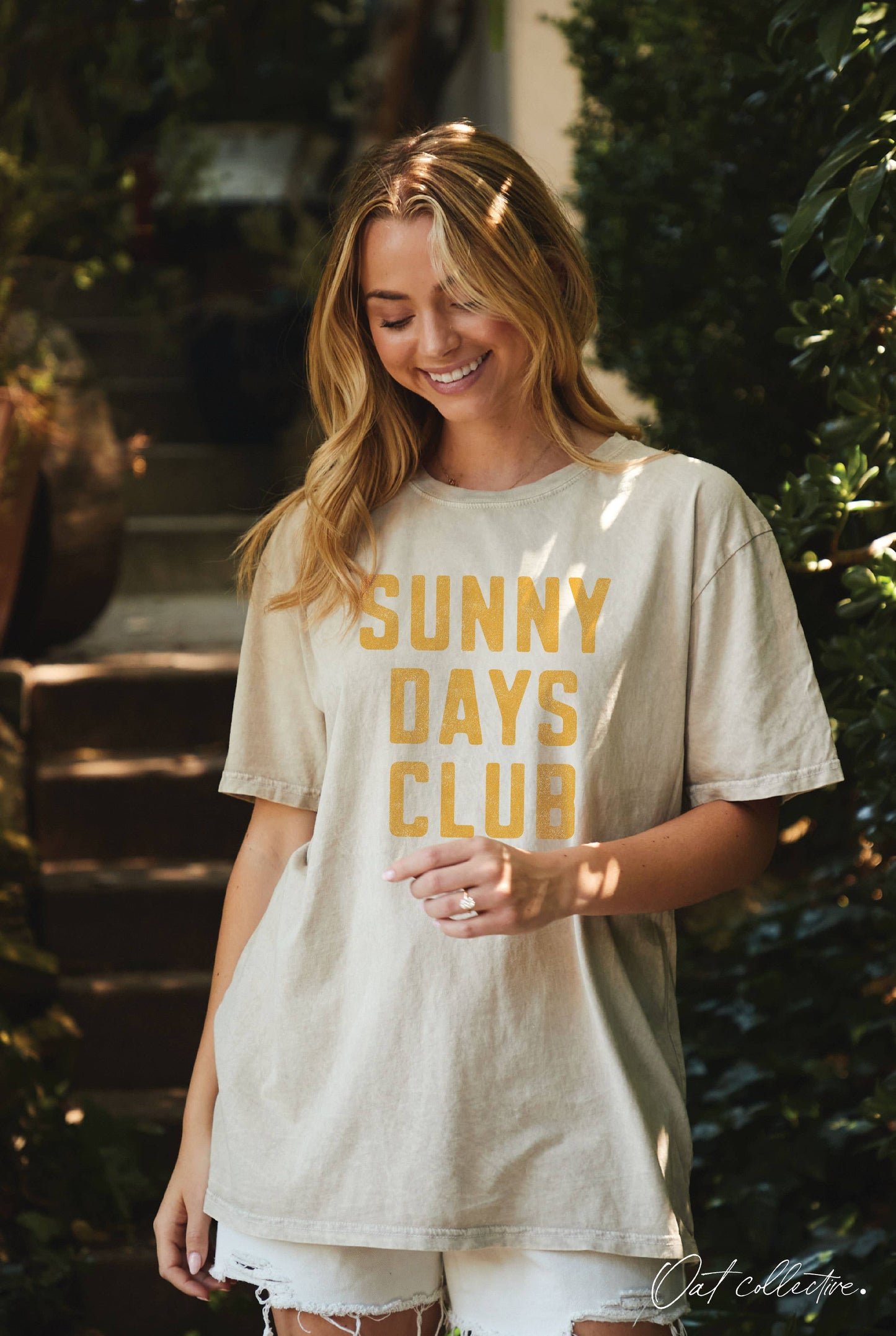 SUNNY DAYS CLUB Oversized Graphic Top: CREAM