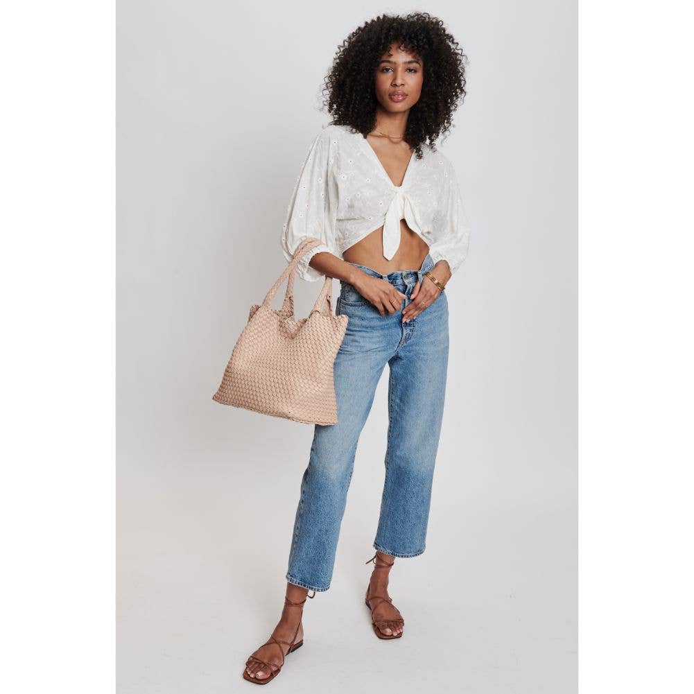 Solana Woven Vegan Leather Tote: Tan