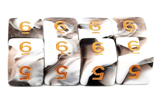 D6 8-Piece Dice Set - Vorpal - Black & White w/ Gold