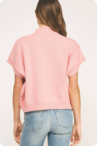 Claire Floral Embroidered Knit Top: Pink