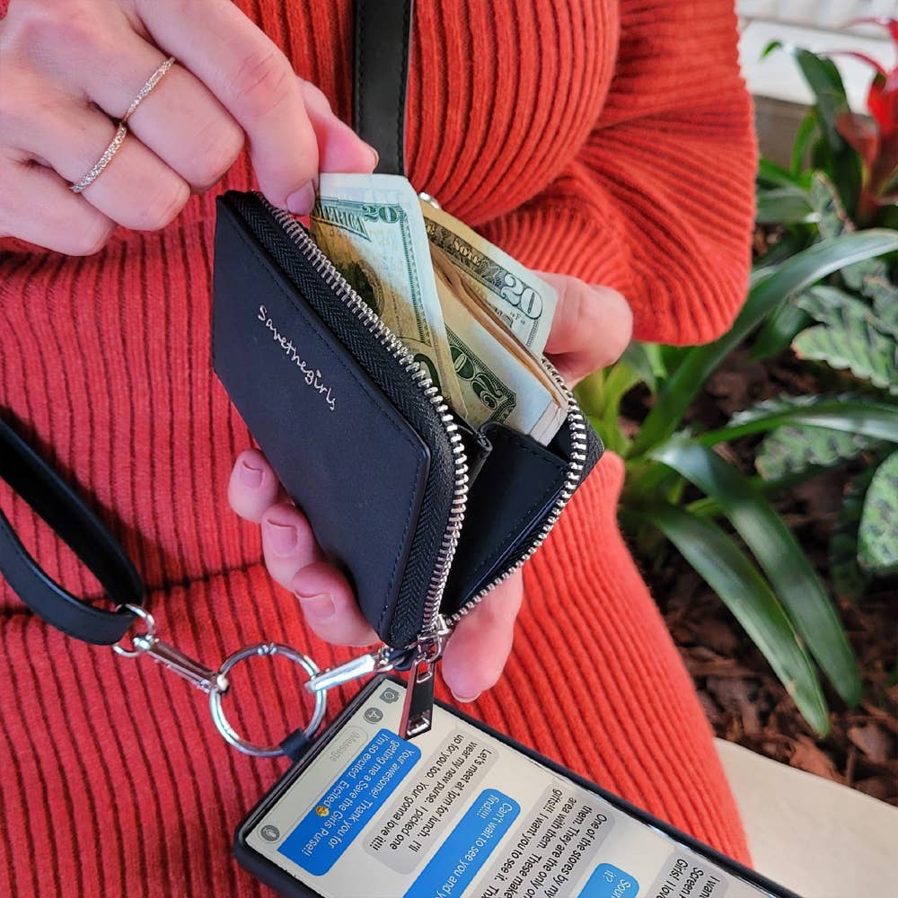 Clip & Go Brushed Vegan Leather Phone Lanyard -Sage