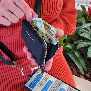 Clip & Go Brushed Vegan Leather Phone Lanyard - Rfid Pouch: Denim - Denim Pouch