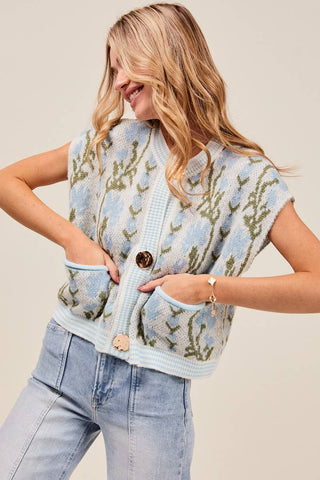Megan Button Floral Sweater